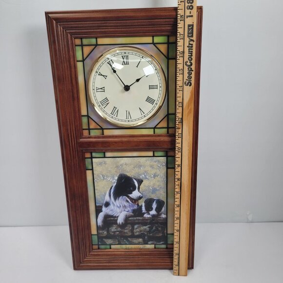 The Danbury Mint Border Collie Stained Glass Lighted Clock 4-Seasons Like New - Picture 12 of 12